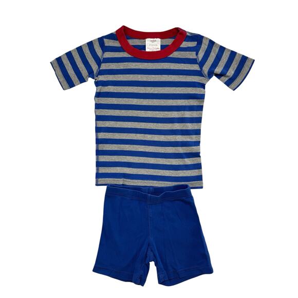 HANNA ANDERSSON PRIMARY Blue Gray Stripe Pajama Set Sz 6-7 Short Sleeve Shorts - Picture 1 of 6